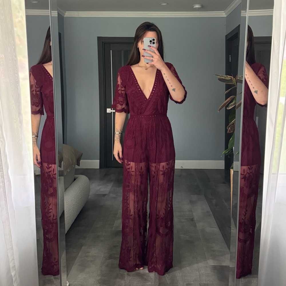Elegant Burgundy Lace Jumpsuit